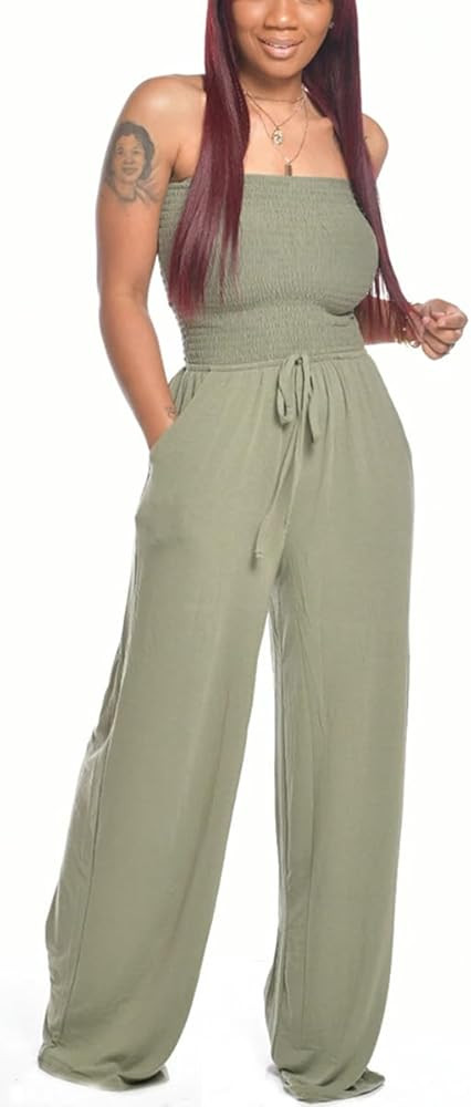 BFFBABY Women's Summer Casual Sleeveless Spaghetti Strap Wide Leg Jumpsuit Loose Tube Top Romper ... | Amazon (US)