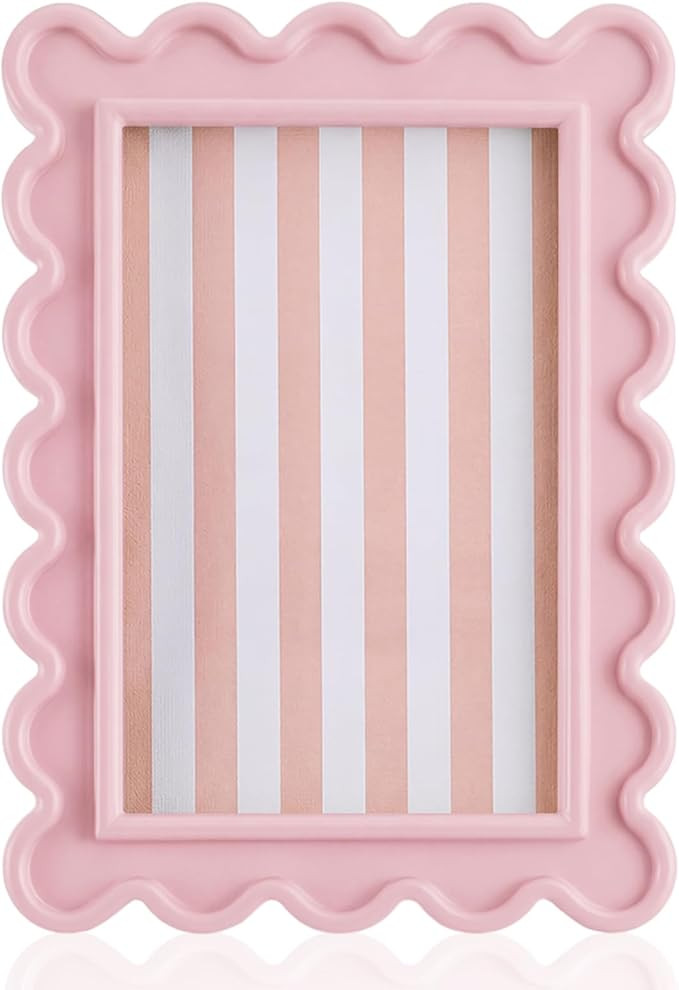 4x6 Inches Light Pink Flower Wavy Scalloped Picture Frame Cute Wavy Edge Wooden Real Glass Photo ... | Amazon (US)