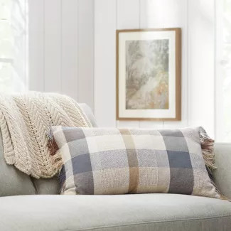 Woven Plaid Throw Pillow Slate Blue/Cream - Threshold™ designed with Studio McGee | Target