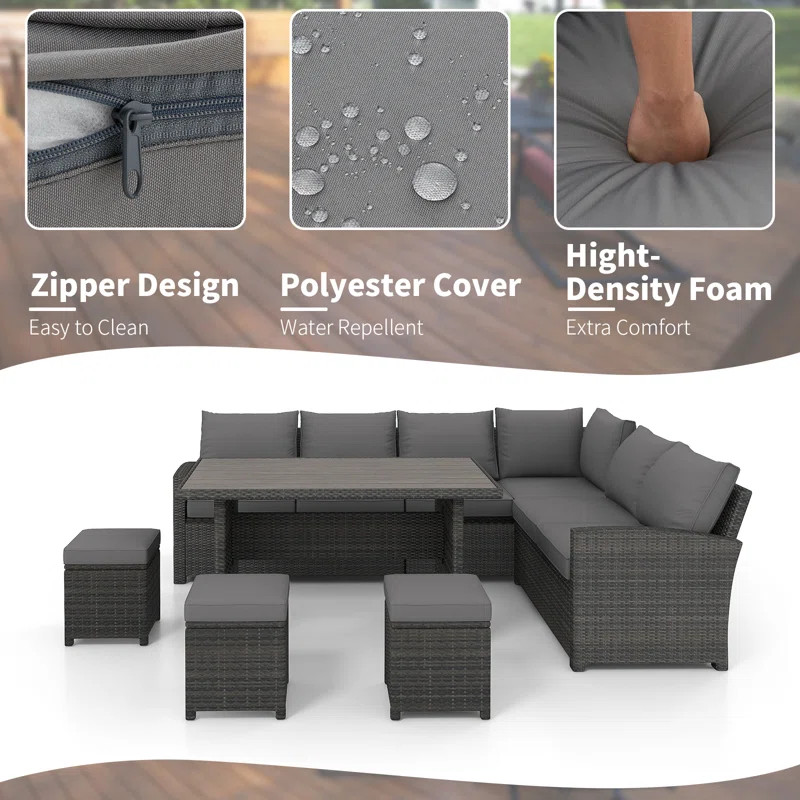 Hinesville Polyethylene (PE) Wicker 9 - Person Seating Group with Cushions | Wayfair North America