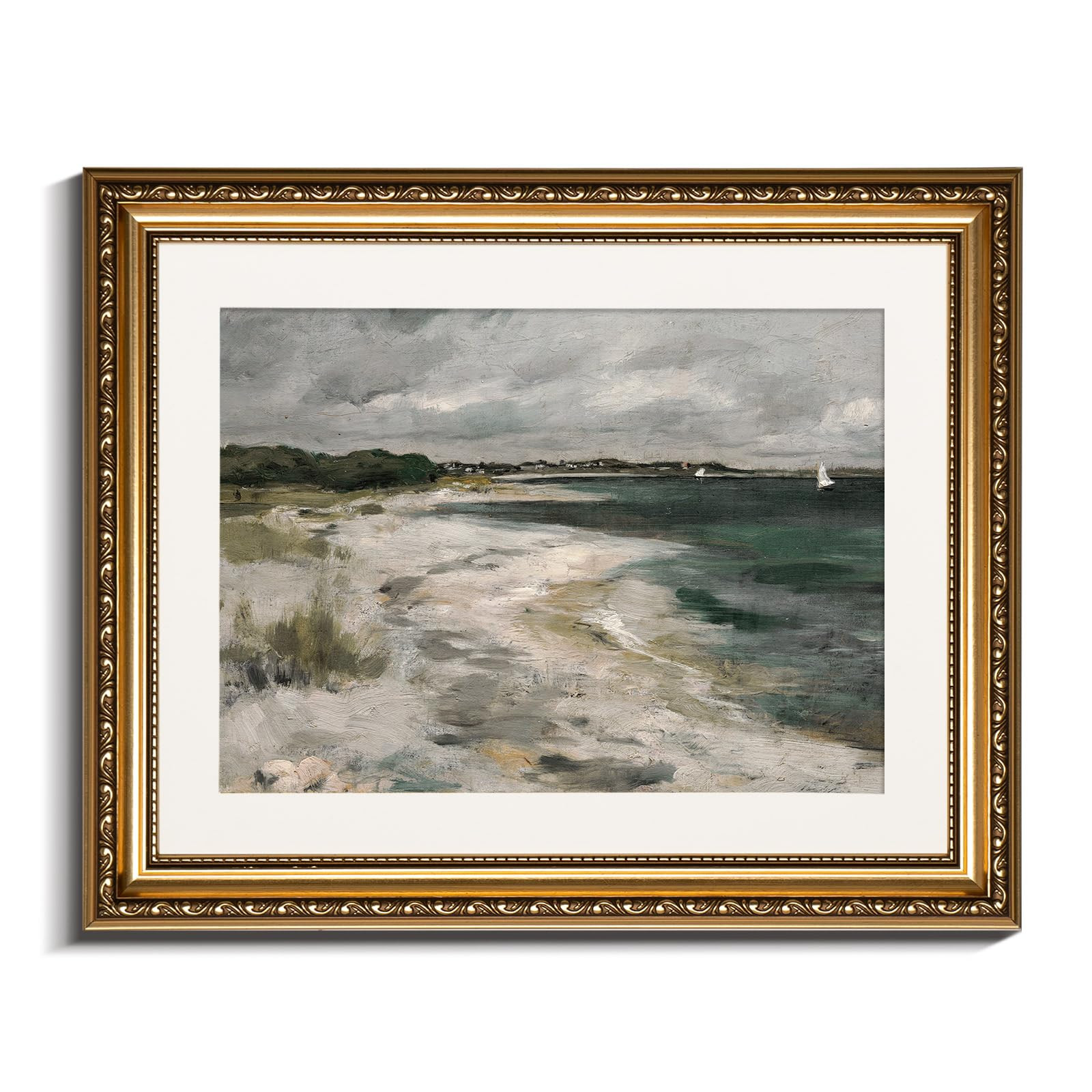 InSimSea Retro Gold Framed Wall Art, Home Room Coastal Storm Clouds Vintage Wall Decor, Canvas Pr... | Amazon (US)