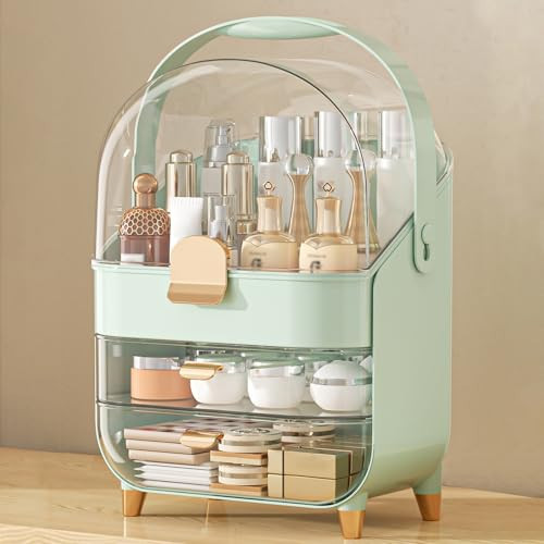 Makeup Organizer Countertop, Skincare Holder Bathroom Counter Organizer, Storage Box Cosmetic Display Cases, Teen Girl Gifts Make up Organizers for Vanity, Dresser (Green) | Amazon (US)