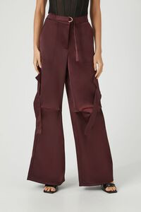 Belted Satin Wide-Leg Cargo Pants | Forever 21