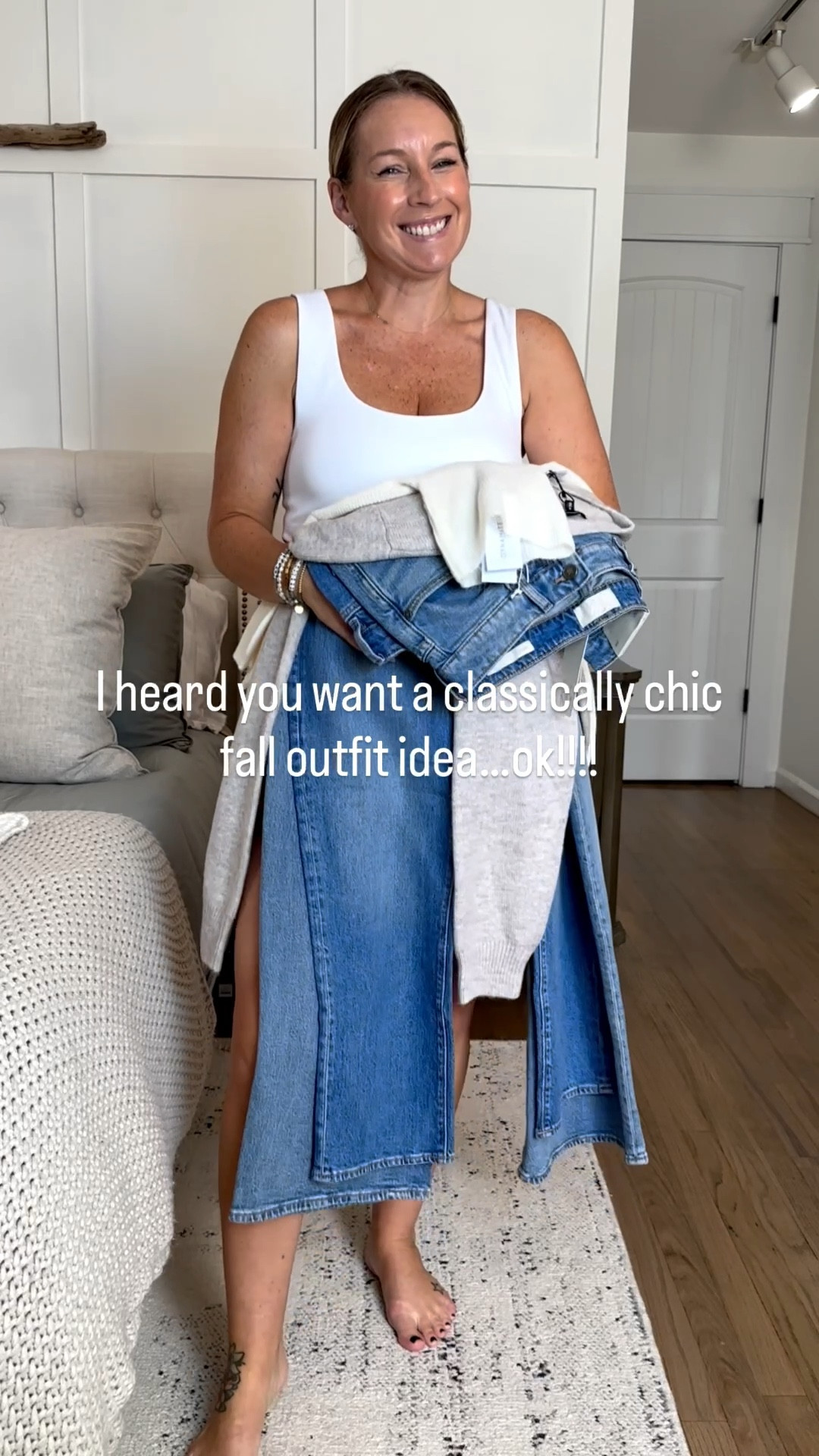 Straight out of Paris ☕️ 
29 regular jeans and medium sweater. Large tank  
8 flats. Classic! This bucket bag 😮‍💨

#LTKFindsUnder100 #LTKStyleTip #LTKMidsize