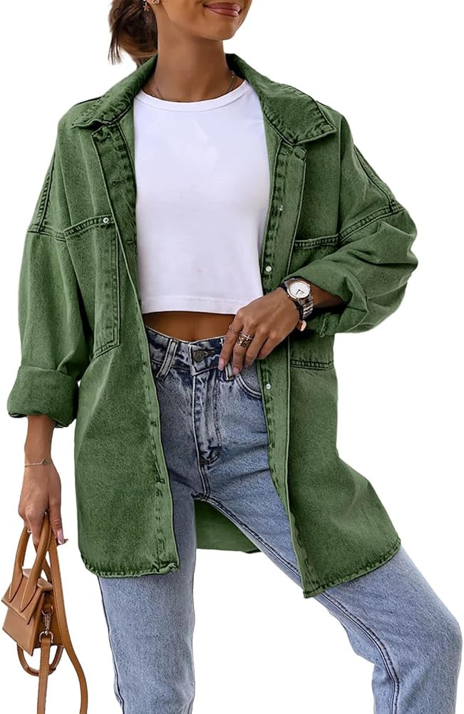 Saodimallsu Women's Oversized Denim Jackets Casual Button Down Long Boyfriend Jean Coats with Poc... | Amazon (US)
