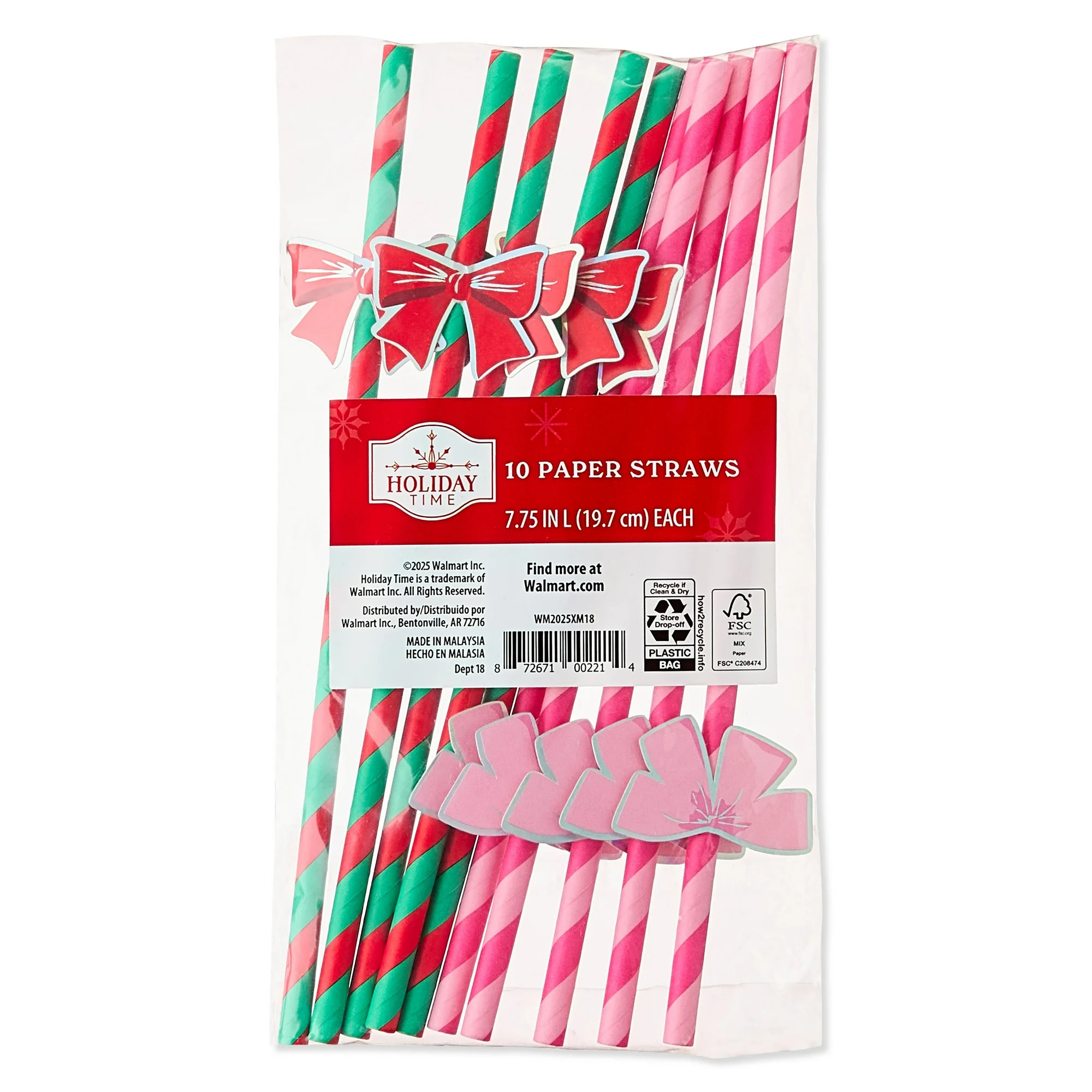 Christmas Party Paper Straws, Multicolor, 7.75", 10 Count, by Holiday Time | Walmart (US)