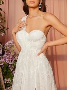 SHEIN 1pc One Shoulder Slit Thigh Bustier Lace Wedding Dress
   SKU: sn2111095050621067      
   ... | SHEIN
