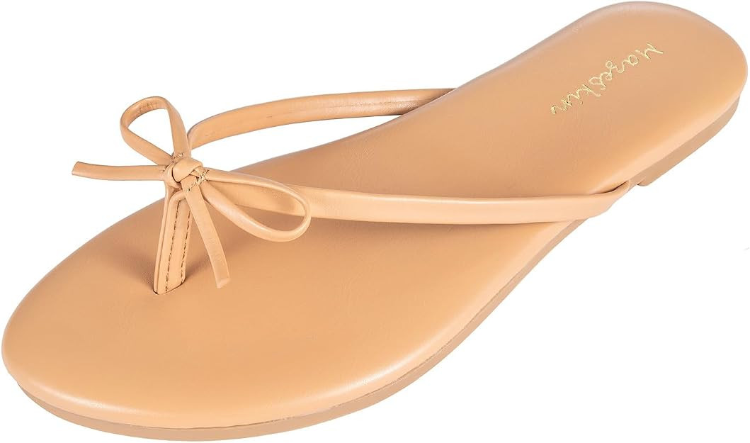 mazeskin Womens Bow Flip Flops Memory Foam Thong Sandals | Vegan Leather Cushioned Summer Cute Fl... | Amazon (US)