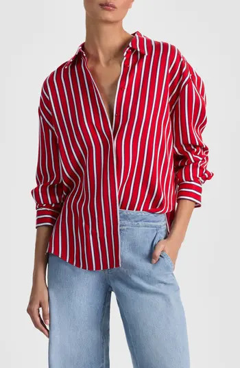 Alice + Olivia Dimitra Oversize Stripe Button-Up Shirt | Nordstrom | Nordstrom