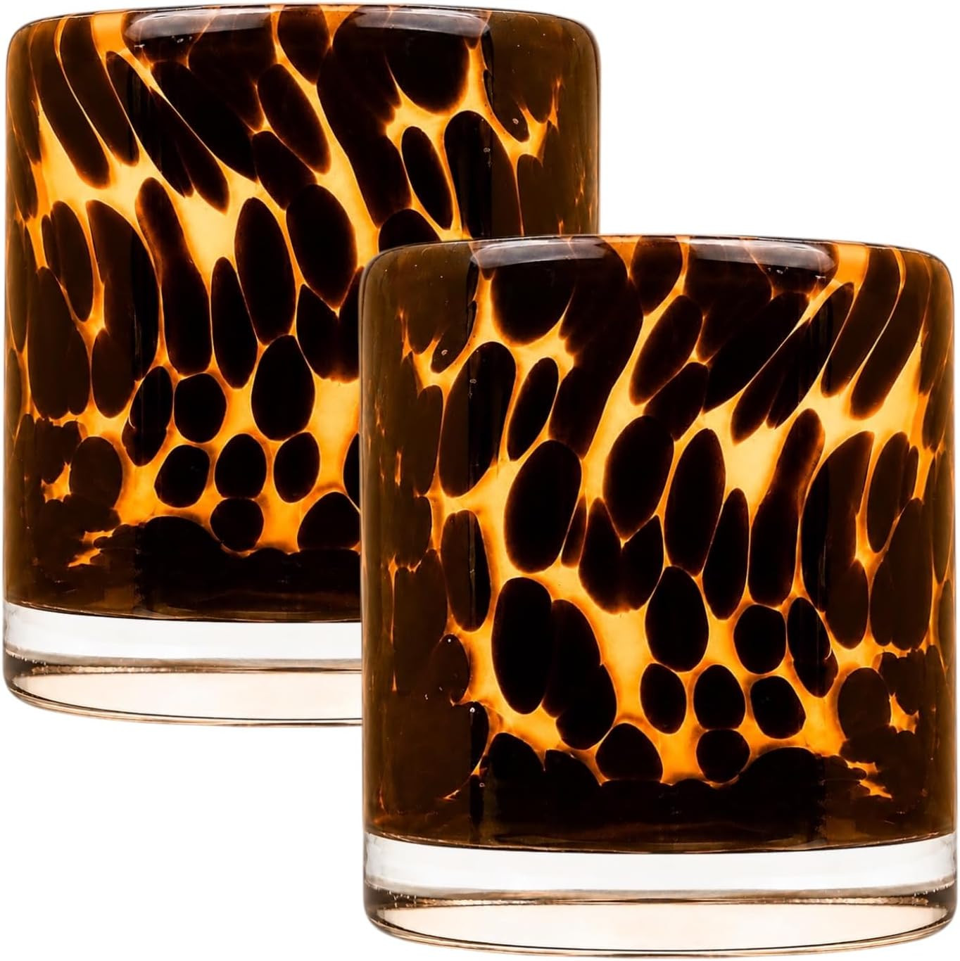 Tortoise Shell Glass Candle Holder - Tealight - Leopard Print - Cheetah Print - Animal Print - Tortoiseshell - Candle Jar - Wedding - Holiday Decor - Small (Set of 2) | Amazon (US)