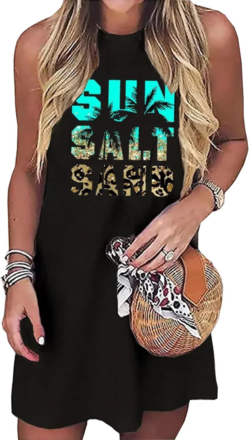 Sun Salt Sand Coconut Tree Sleeveless Mini Dress Casual Sleeveless Summer Beach Vacation Women Wo... | Walmart (US)