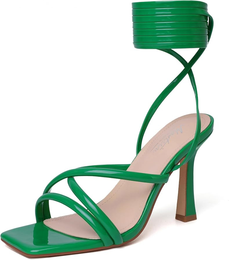 Mostrin Womens Sandals Strappy Heels for Women Lace Up Heels Square Open Toe Heels Tie Up High He... | Amazon (US)