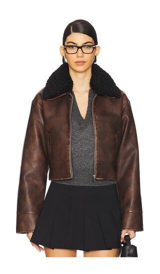 MORE TO COME Lexi Faux Leather Jacket in Brown. - size L | Revolve Clothing (Global)
