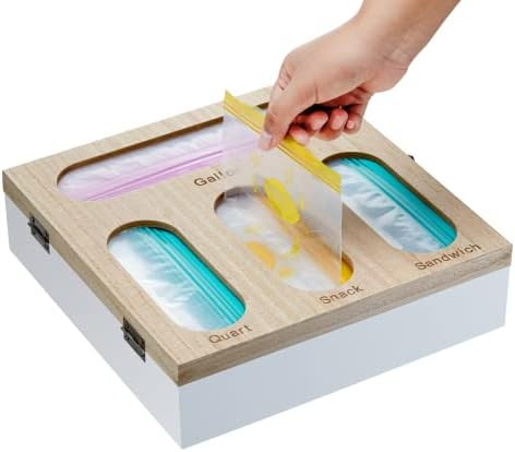 Ziplock Bag Organizer for Drawer - Wooden Food Storage Bags Dispenser for Kitchen Compatible for ... | Amazon (US)