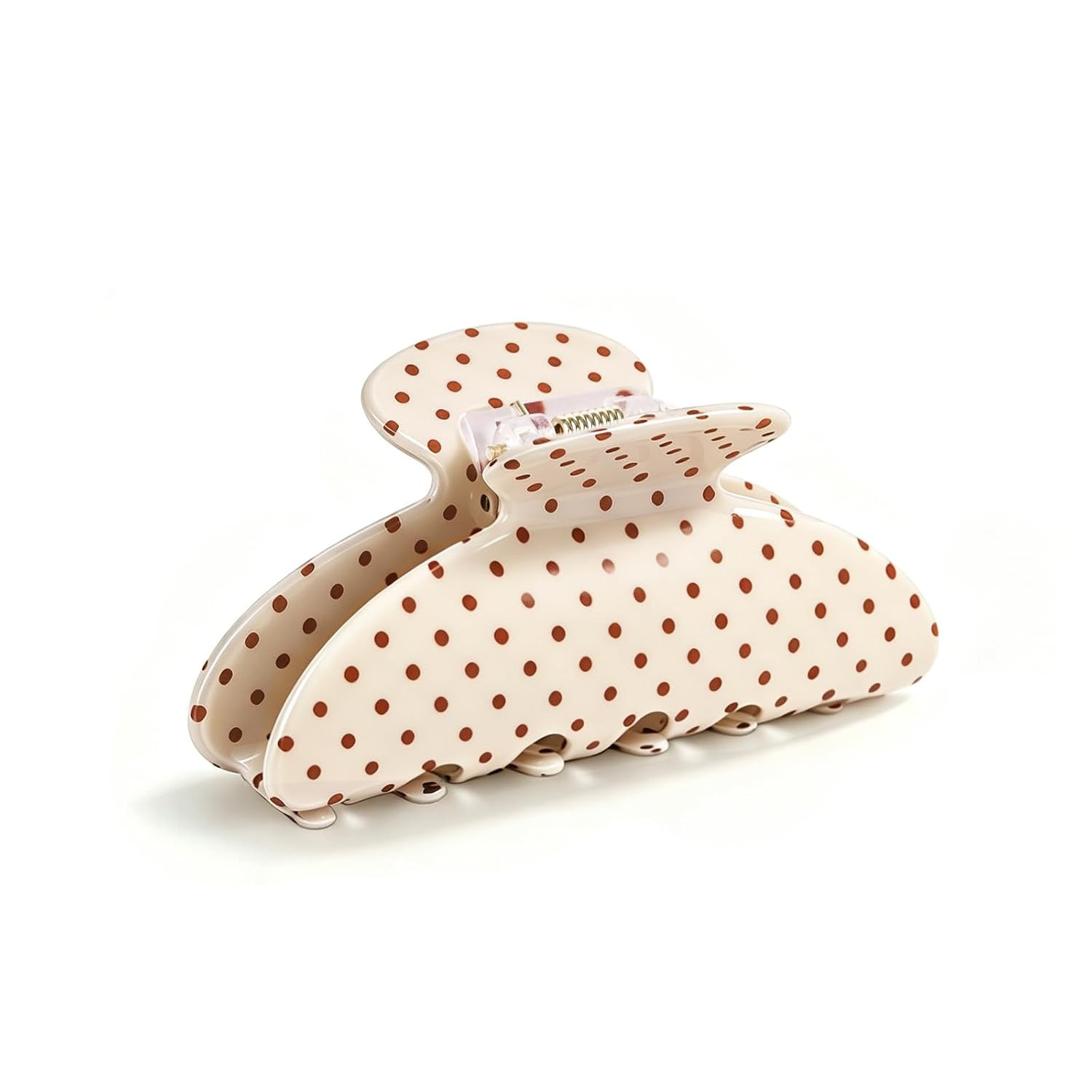 Polka Dot Hair Claw Clip for Women, Lightweight Acrylic Non-Slip Jaw Clip, Small Medium Strong Hold for Thin Hair, Elegant French Style Hair Accessories for Updo Bun Half Up Styles - Beige | Amazon (US)