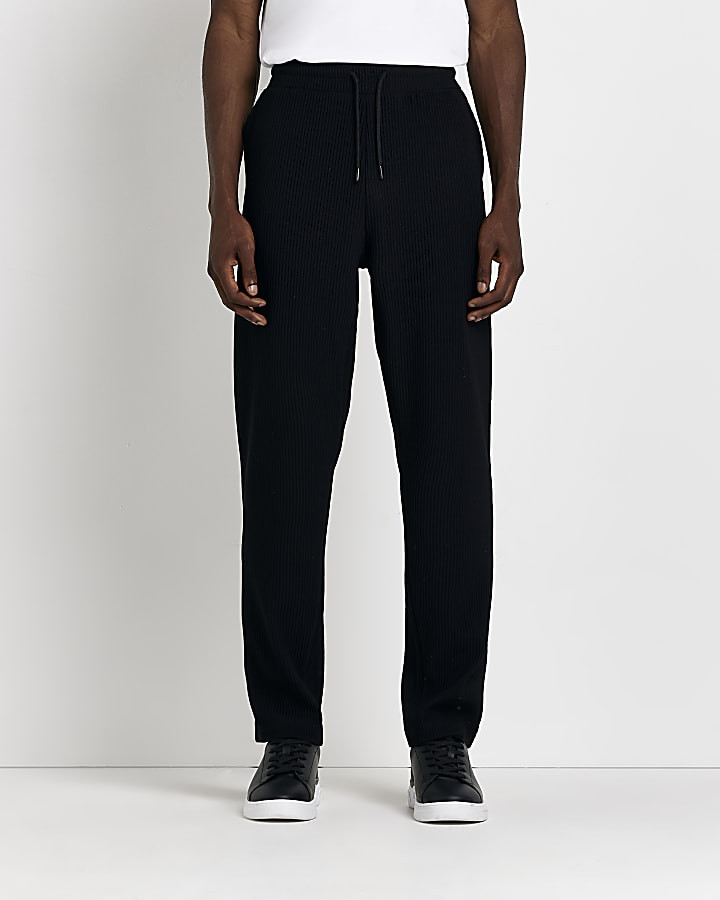 Black Regular fit Plisse Joggers | River Island (UK & IE)