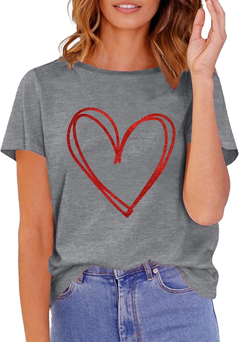 Chemise Saint-Valentin Femme Cœur Mignon Tee Graphique Cadeau Amoureux Hauts | Amazon (FR)