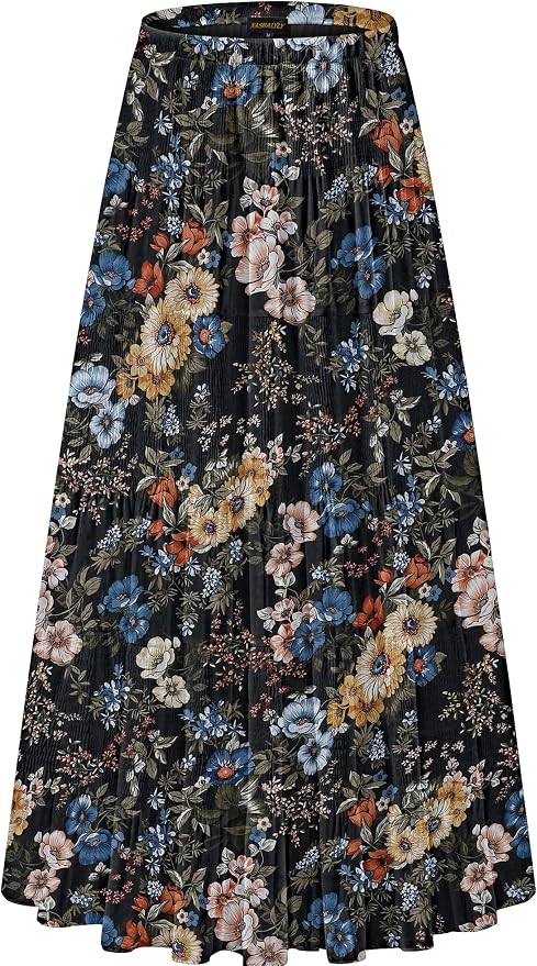 Women's Chiffon Elastic High Waist Pleated A-Line Flared Maxi Skirts | Amazon (US)