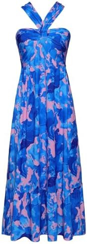 GRACE KARIN 2025 Women's Criss Cross Halterneck Sleeveless Summer Floral Print Flowy A Line Maxi ... | Amazon (US)