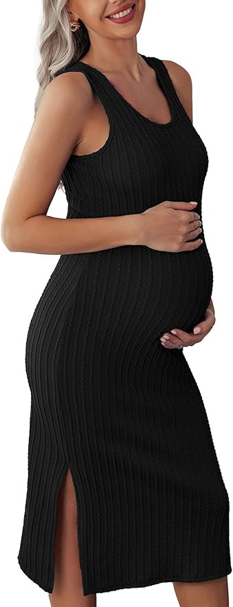 Ekouaer Women's Maternity Dress Rib Knit Sleeveless Nightgowns Tank Side Slit Bodycon Dresses S-X... | Amazon (US)