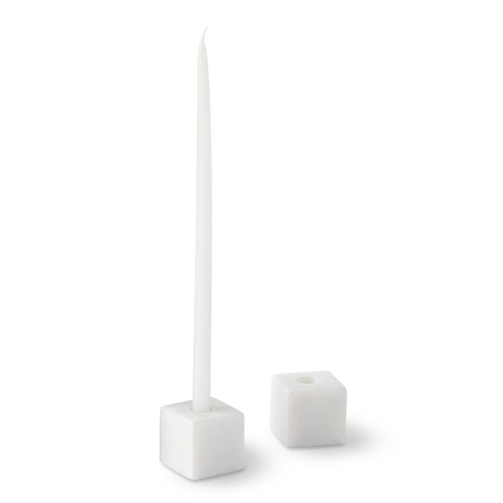 White Marble Cube Tiny Taper Holders, Set of 2 | Williams-Sonoma