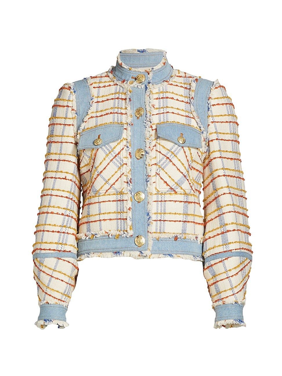 Veronica Beard Nilaja Denim-Trim Plaid Jacket | Saks Fifth Avenue