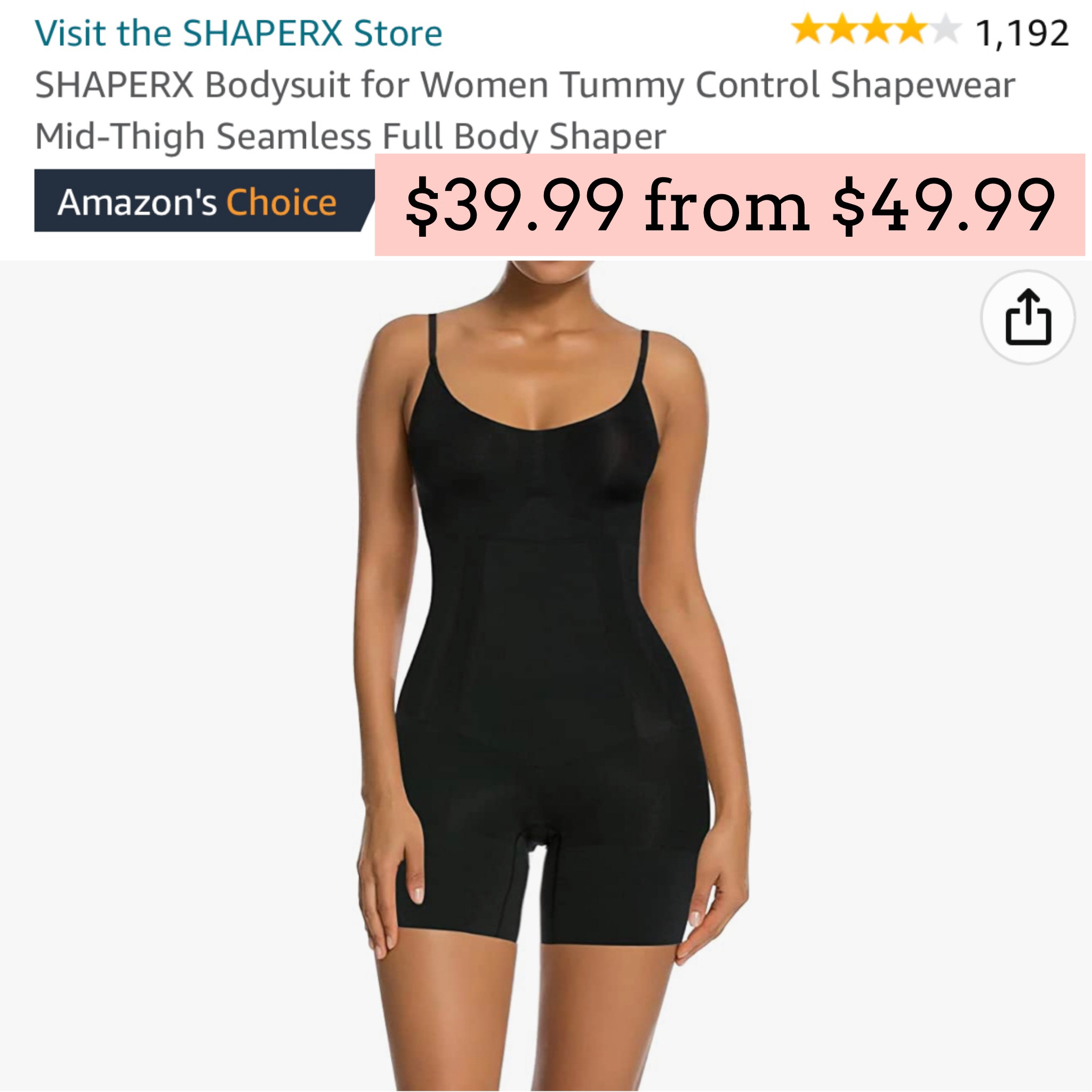 SHAPERX Bodysuit for Women Tummy Control Shapewear Mid-Thigh