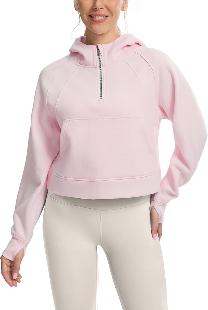SANTINY Women's Fleece Cropped Hoodies Half Zip Lined Pullover Sweatshirt Athletic Workout Hoodie... | Amazon (US)