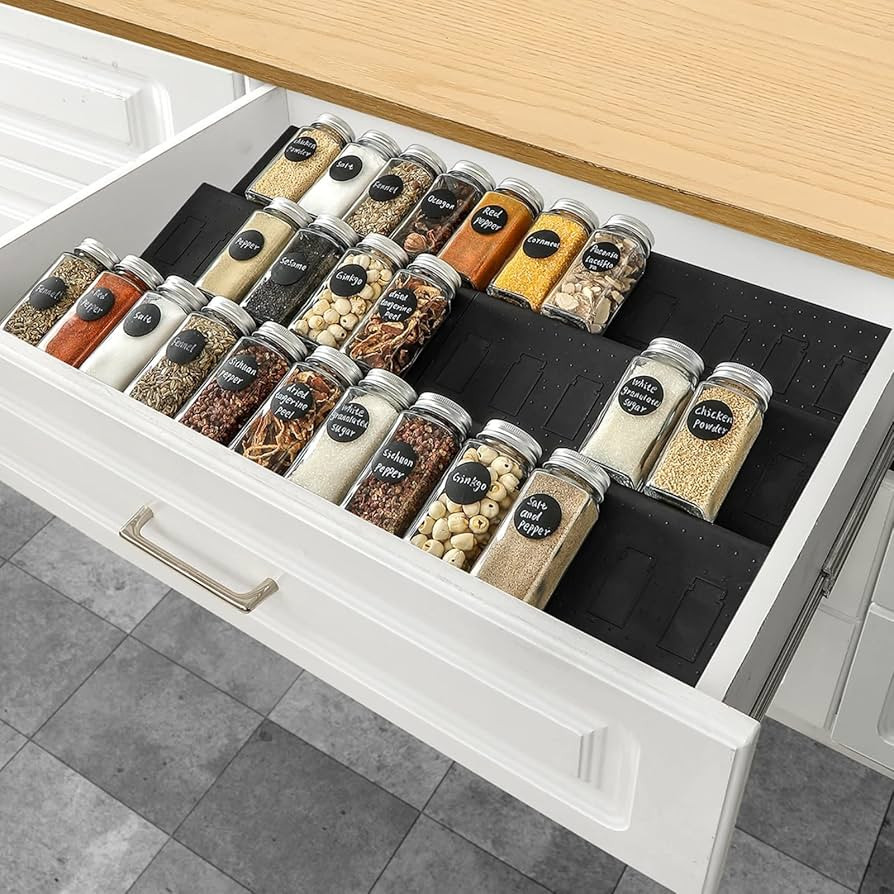 Famhap Spice Drawer Organizer, 6 Tier Expandable from 11.6" to 23.2" Seasoning Rack Tray Insert f... | Amazon (US)