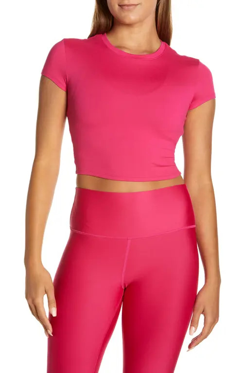 Adapt Alosoft Short Sleeve Crop Top in Magenta Crush at Nordstrom, Size Large | Nordstrom