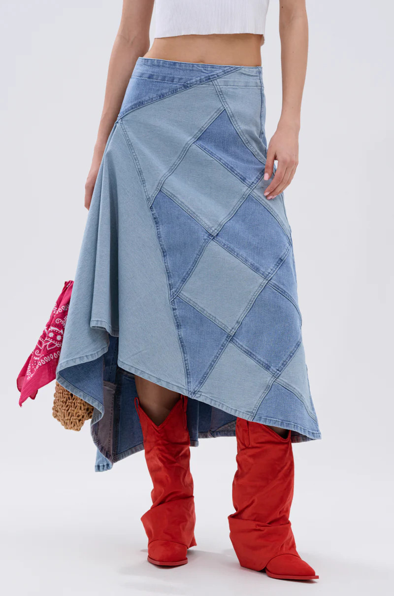 AKIRA All We Need Is Love Denim Midi Skirt | Size Small | AKIRA