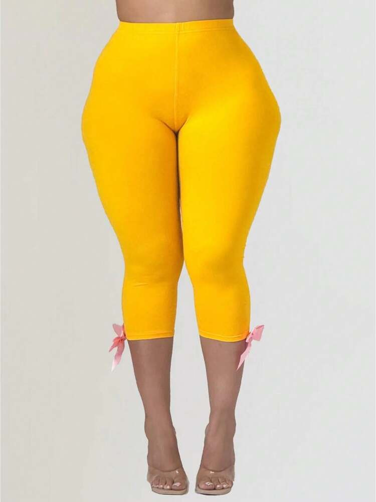 Women Capri Pants With 3D Bow High Rise Long Short Tights Casual Work Leggings For Outdoor Office | SHEIN