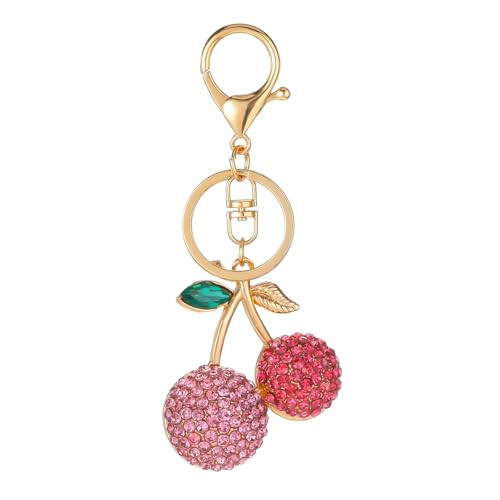 Rhinestone Cherry Keychain Purse Charms Cute Sparkling Fruit Cherry Bag Charms Pink Aesthetic Keychain Charms Purse Keychain with Leaves Keyring for Bag Purse Wallet Handbags | Amazon (US)