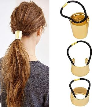 AUEAR, Brushed Metal Expandable Hair Cuff Ponytail Holder Elastic Hair Tie Cuff for Women Girls T... | Amazon (US)
