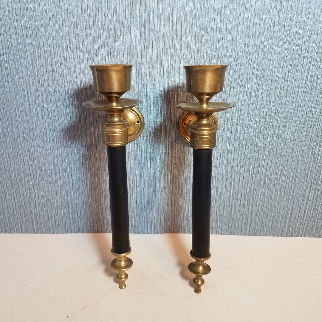 Vintage Solid Brass Candle Wall Sconce, Neoclassical Black and Brass Candle Sconce - Etsy | Etsy (US)