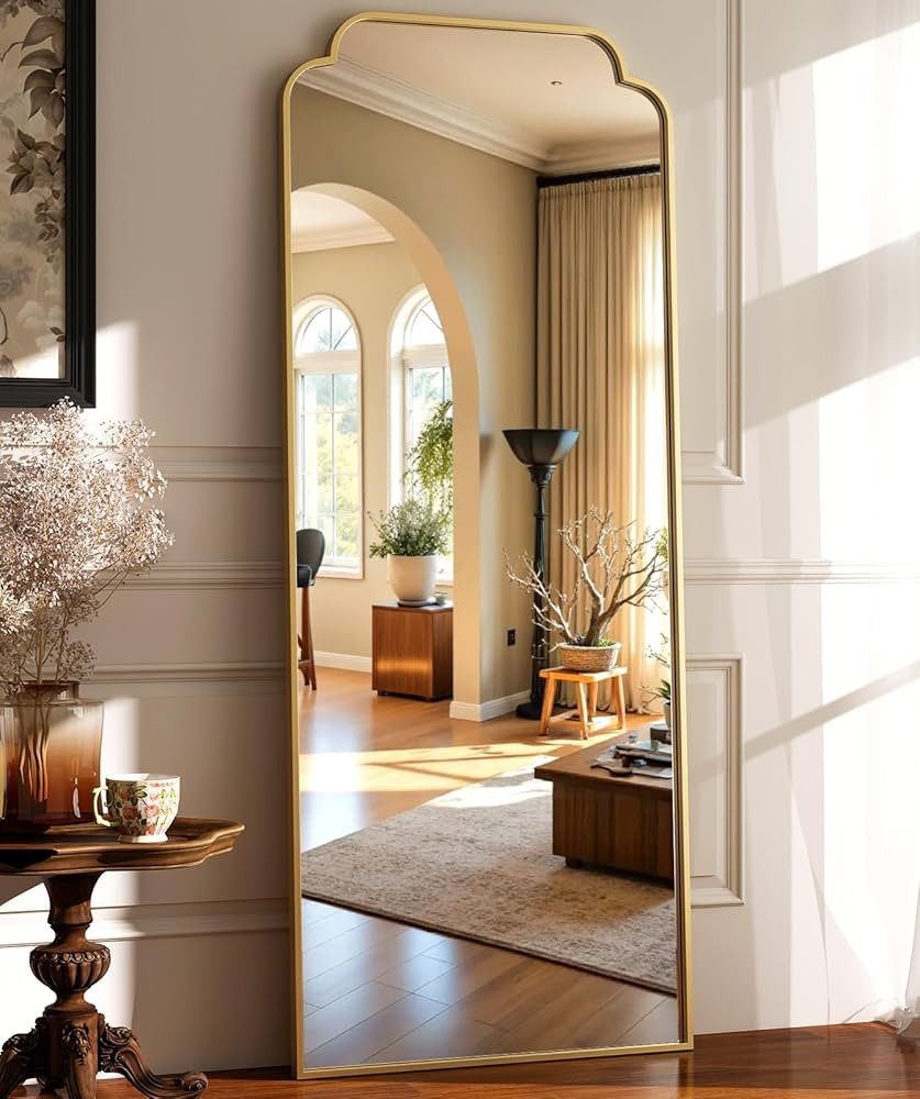 GLSLAND 21"x56" Petal Arched Gold Full Length Mirror – Wall Hanging or Floor Mirror, Modern Alu... | Amazon (US)