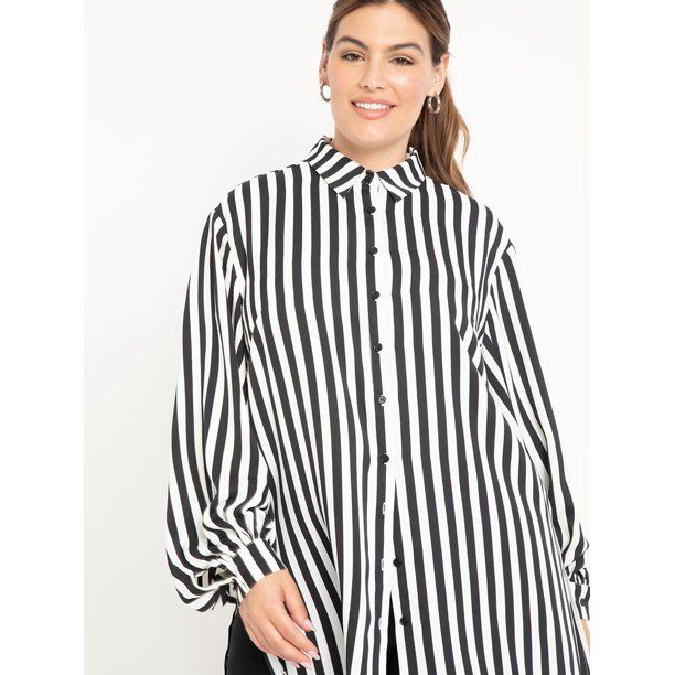 ELOQUII Elements Women's Plus Size Poet Sleeve Striped Tunic Top | Walmart (US)