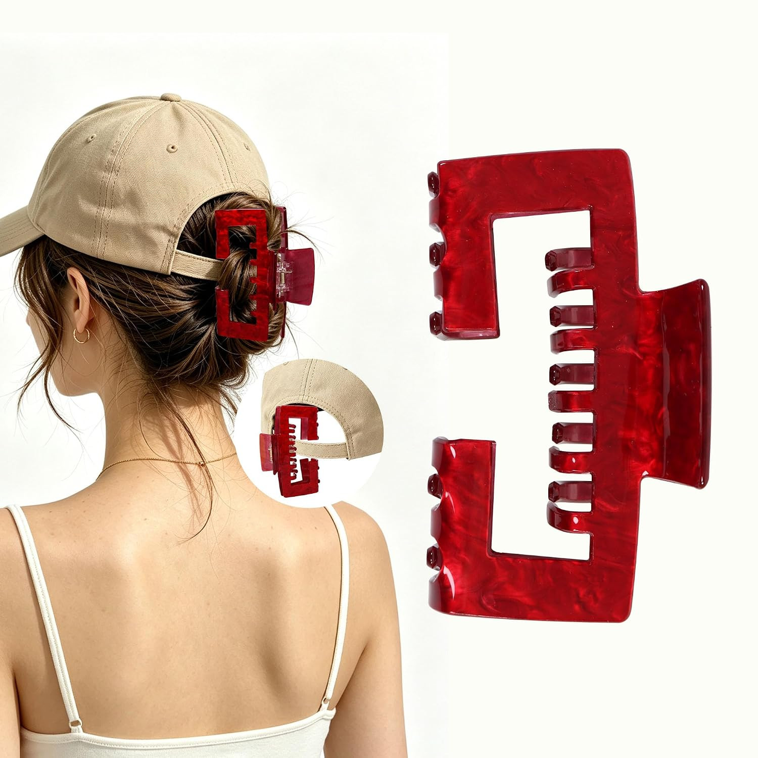 OWIIZI Acetate Large Hat Hair Claw Clips for Women Baseball Cap Trucker Hat | Amazon (US)