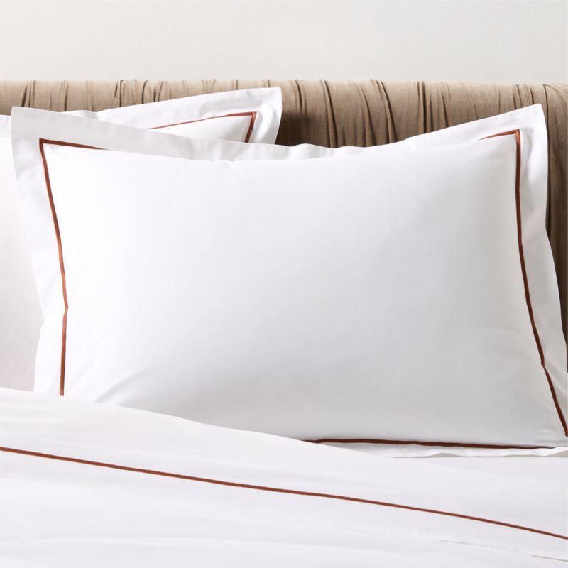 Marisal Organic Cotton Percale 400 Thread Count White and Sienna Brown Standard Shams Set of 2 + ... | CB2