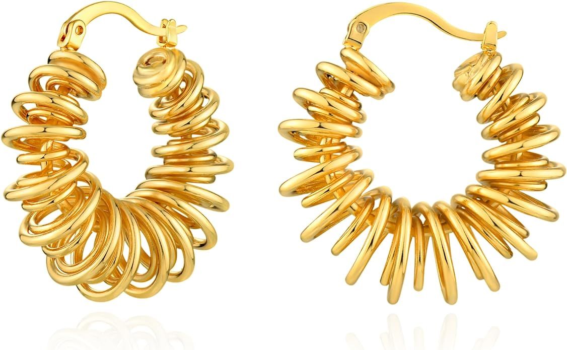 Gold Hoop Earrings for Women 14K Gold Plated Twisted Rope Hoops Earring Hypoallergenic Jewelry Gi... | Amazon (US)