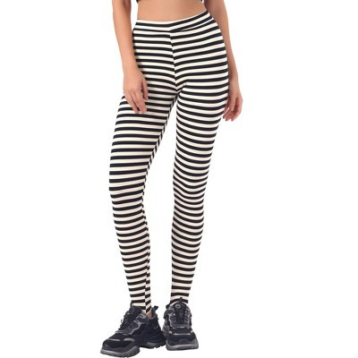 INSPIRE CHIC Women's Printed Stripe High Waisted Elastic Waistband Yoga Stirrup Pants Small Black Beige-Stripe | Target