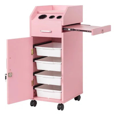 Beauty Salon Rolling Cart – 360° Swivel Wheels Salon Station With Tool Holders, Drawer & Lockable Cabinet, Stain/scratch-resistant For Hair Salon/spa/ | Wayfair North America