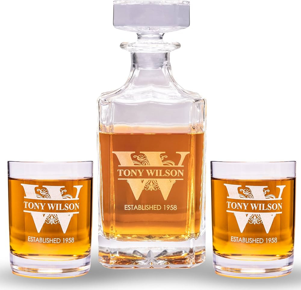 Personalized Whiskey Decanter Set - Engraved Whisky Glasses, Set of 2 - Custom Glassware Gift for... | Amazon (US)