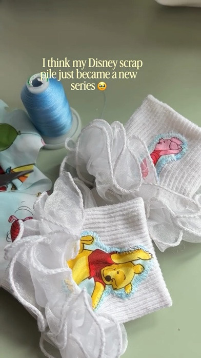 You loved the patchwork shorts… so naturally I had to find another way to use my Disney fabric scraps 🐶🧵🤍

This time: the tiniest little patchwork details on my toddler’s ruffle socks, and I think I’m officially in my “save every Disney scrap” era ✂️✨

I have a feeling this Disney scrap series is just getting started… what should I make next? 🤍

#DisneyDIY #DisneyMom #winniethepooh  #HandmadeMagic #DisneyStyle