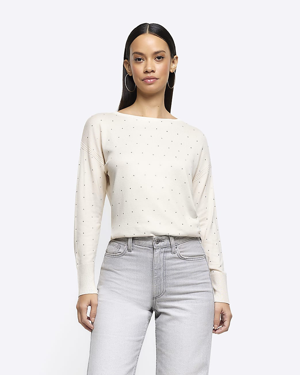 Cream diamante jumper | River Island (UK & IE)