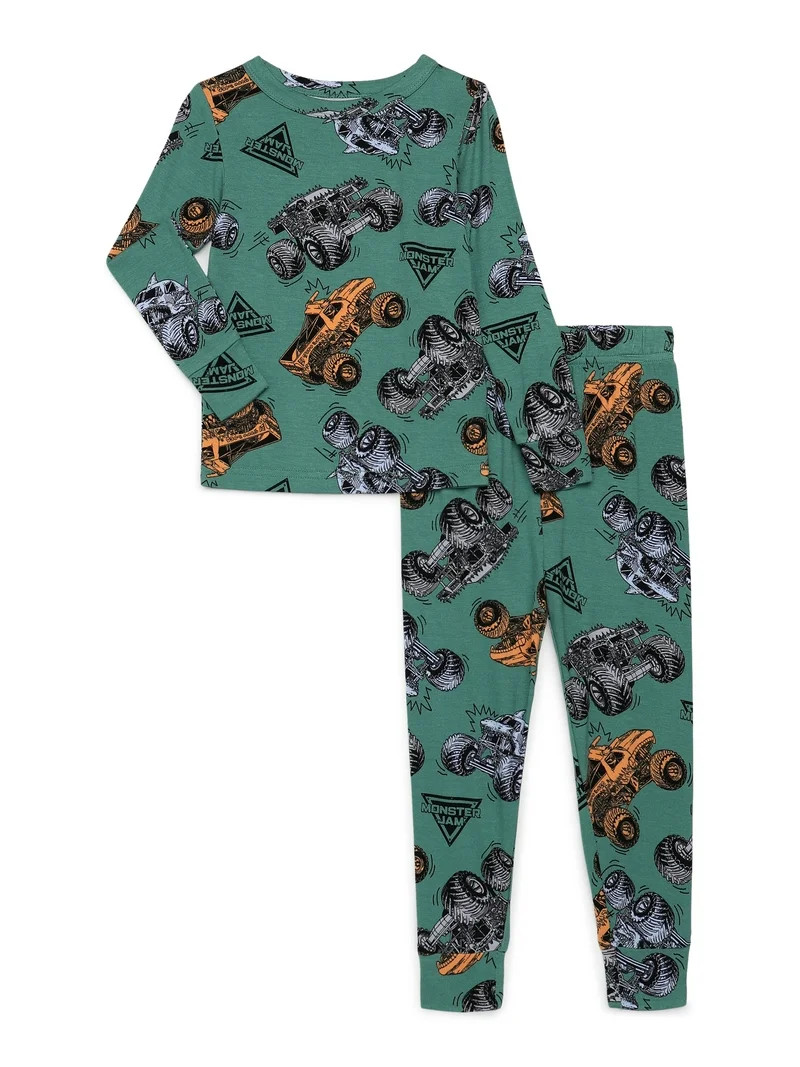 Monster Jam Toddler Unisex Long Sleeve Top and Pants, 2-Piece Pajama Set, Size 12M-5T | Walmart (US)