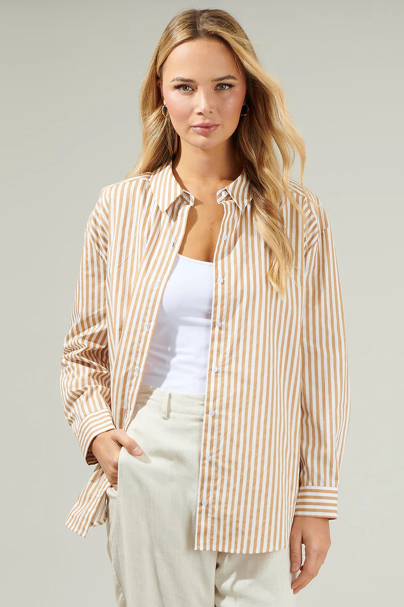 Dream State Striped Oversized Button Down Shirt | Sugarlips