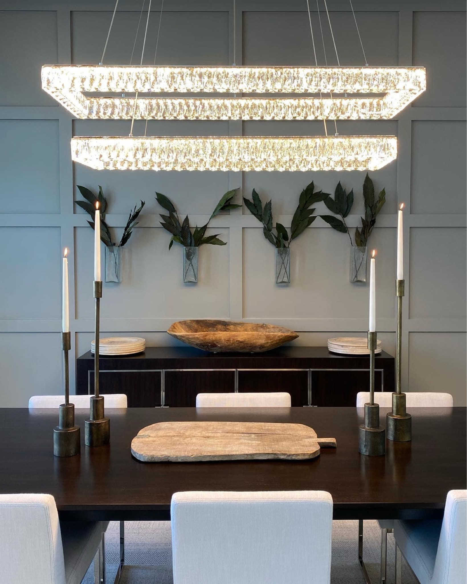 For this elegant dining room I wanted to mix a formal dining table and chairs with something a little more rustic with the wall art and table decor to achieve the perfect balance of modern rustic. 

#LTKhome #LTKparties #LTKfamily