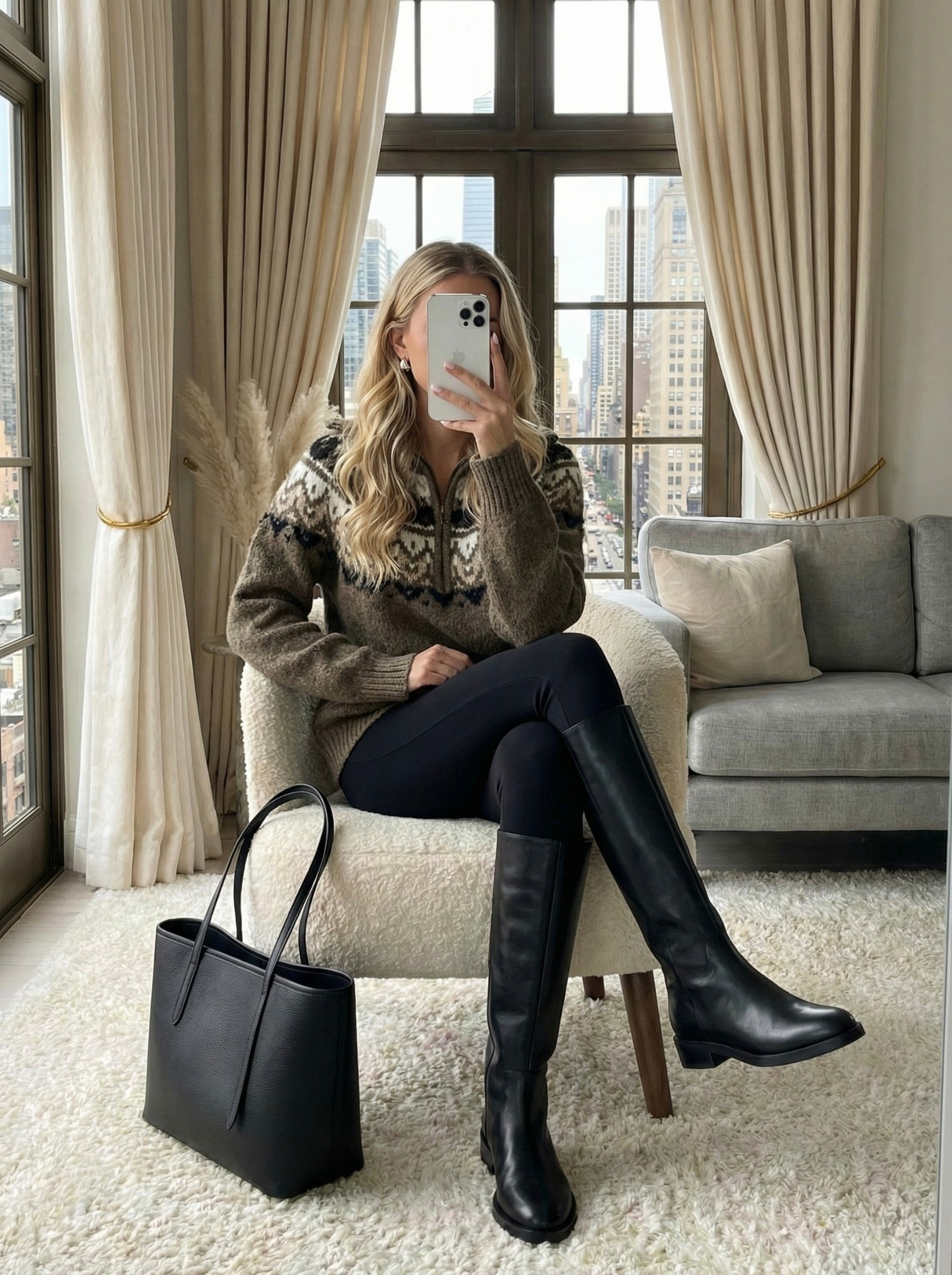 Brown Fair Isle quarter-zip sweater and riding boots outfit 🤎❄️

The perfect cozy-casual look for winter weekends. Styling this neutral Nordic print pullover with classic black leggings and tall riding boots. It’s an effortless, polished outfit for running errands or grabbing coffee.

Style Details:
• Brown and cream Fair Isle sweater (Quarter-zip style)
• Black leggings (or skinny jeans)
• Black leather knee-high boots (Flat riding style)
• Black structured leather tote bag

Recreate this easy winter uniform with the similar styles linked below!

Do you prefer quarter-zip or crewneck sweaters this season? 👇

#LTKSeasonal #LTKootd #LTKshoecrush


#LTKHoliday #LTKgrwm #LTKootd