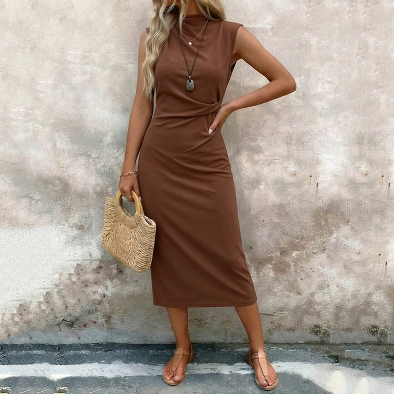 Women's Midi Dresses Mock Neck Sleeveless Knit Dresses Casual Daily Style Lightweight Breathable ... | Walmart (US)